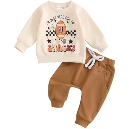 ZAXARRA Toddler Newborn baby boys Fall Outfits Long Sleeve Letter Print Sweatshirt Tops Pocket Pants Casual Clothing Sets