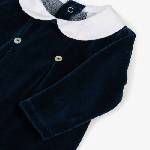 Babidu - Blue Velour Babygrow | Childrensalon
