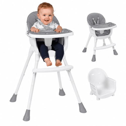 Ktaxon Baby High Chair, Convertible 3 in 1 High Chairs for Babies and Toddlers, Baby Highchair with 5-Point Safety Harness, Adjustable Height & Dining Tray, Gray