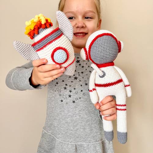 Astronaut toy Rocket ship baby gift set, Crochet astronaut and Rocket ship astronaut baby shower gift, Space birthday kids toy boy gift idea