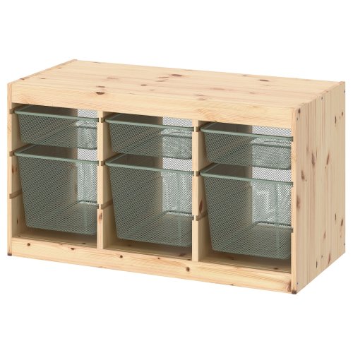 TROFAST Storage combination with boxes - light white stained pine/light green-gray 36 5/8x17 3/8x20 1/2 "