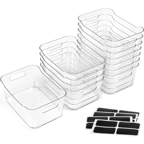 LANDNEOO Multi-Use Clear Plastic Storage Bins for Organizing (12-Pack)