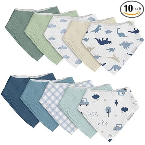 egmao baby Muslin Bibs for Drooling and Teething,10 Pack Drool Bibs for Boys Girls,100% Cotton Soft for Infant,Newborn