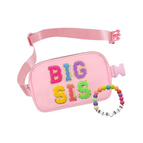 Big Sister Gifts For Girls, Big Sister Fanny Pack With Bracelet, Belt Bag For Girls Teens Kids, Personalized Christmas Birthday Gifts For Daughter Crossbody Bag Purse (BIG SIS-1, Pink)