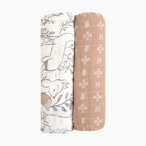 Crane Baby Cotton Muslin Swaddles (2 Pack) - Ezra Forest And Copper Dash