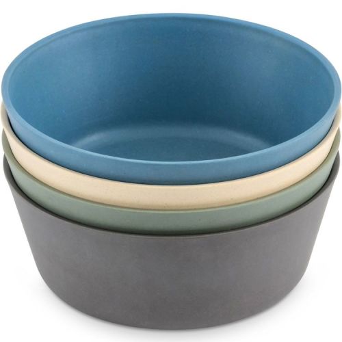 WeeSprout Bamboo Kids Bowls - 10 oz, Set of 4 (Blue, Green, Gray, & Beige)