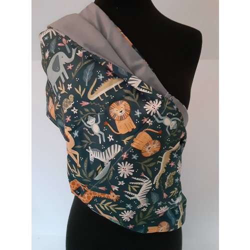 (Medium, dark green lining) Green Jungle Animal Baby Sling: Reversible Cotton Carrier