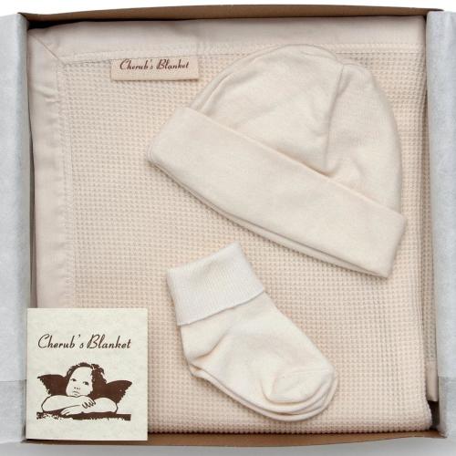 Cherub's Blanket Organic Take Me Home Baby Gift Set with Blanket, Baby Hat, and Socks