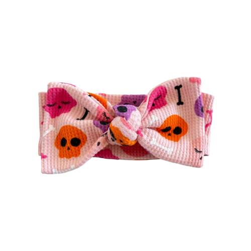 Organic Waffle Knot Bow, Candy Skulls Pink