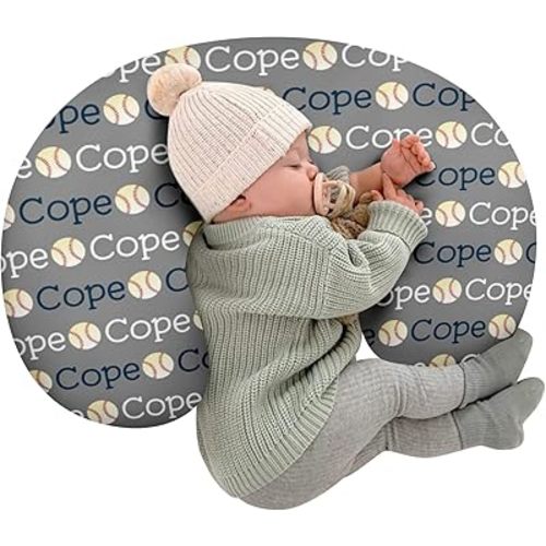 Baby Nursing Pillow Cover - Personalized Name Baseball Theme Breastfeeding U-Shaped for Bottle Feeding, Ultra Soft Comfortable Breastfeeding Pillow Cover for Infant Baby Boys and Girls
