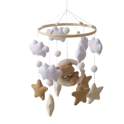 GOODMOM Baby Crib Mobile for Boys Girls Sleeping Bear Mobile for Crib, Baby Bassinet Mobile Toy for Soothing Sleep Gender Neutral Nursery Mobile - Sun, Moon, Cloud, Bear (Brown)
