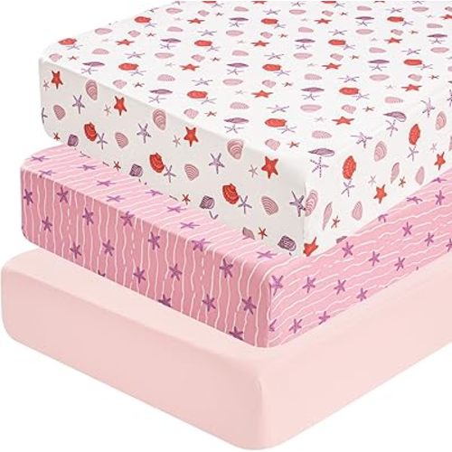 david's kids 3 Pack Fitted Crib Sheets, Ultra Soft Breathable Comfortable Baby Sheet Set for Boys Girls Neutral, 28x52 Inch Fits Standard Crib and Toddler Mattresses, Beach