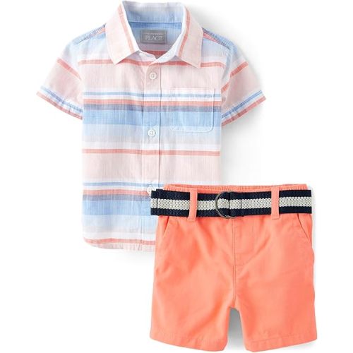 The Children's Place baby-boys And Newborn Short Sleeve Button Down Shirt and Shorts 2 Piece Set