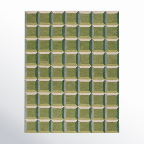 Giedre Geometric Hand Tufted Cotton/Wool Area Rug in Green/Beige 6x9 | AllModern