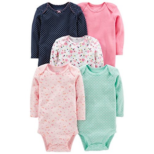 Simple Joys by Carter's Baby Girls' Long-Sleeve Bodysuit, Pack of 5