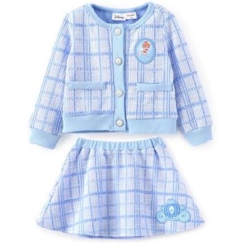 Disney Frozen Elsa Stitch Princess Moana Minnie Toddler Girl 2 Piece Outfit Kid Pearl Button Knit Top & Tweed Skirt Set 2-13Y