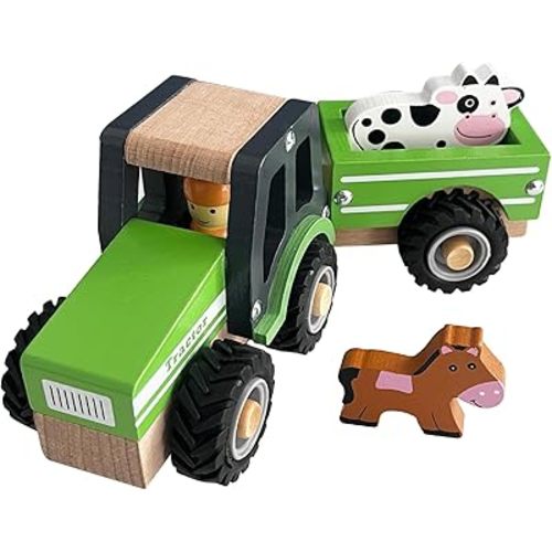Wooden Tractor Toys for Toddlers 1-3, Baby Vehicle Toys Hand Push Car Toys for 1 2 3 Year Old Boys Girls (Green)