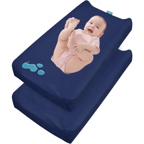 Changing Pad Cover Waterproof, 2 Pack Diaper Change Table Sheets for Baby Boys Girls, Fitted Cradle Sheets for 32"x16" Contoured Pad, Breathable & Ultra Soft, Navy