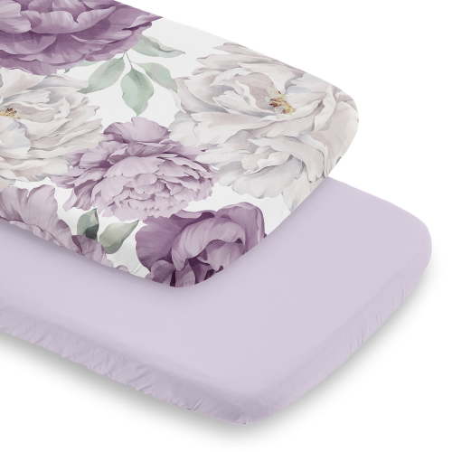 Sweet Jojo Designs Peony Floral Garden Purple Ivory and Green Baby Bassinet Fitted Sheets 2 Piece Set