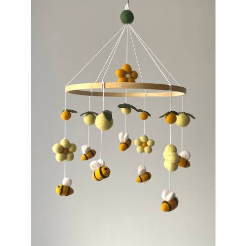 Baby girl mobile/ Baby Mobile/ bee mobile/ Nursery Mobile/ Handmade mobile/Baby shower Gift/Crib mobile/ crib decoration/ felt ball mobile
