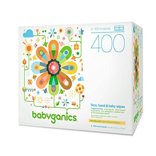 Baby Wipes, Babyganics Unscented Diaper Wipes , 400 Count, (5 Packs of 80), Non-Allergenic and formulated with Plant Derived Ingredients