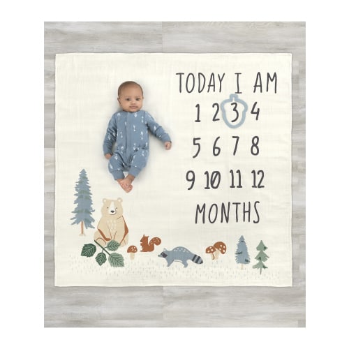 Modern Moments by Gerber Baby Boy Milestone Blanket & Frame Set, 2-Piece, Teal Forest