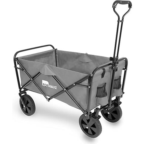 Folding Collapsible Heavy Duty Wagon Cart with All-Terrain Wheels for Outdoor Utility, Beach and Garden, Gray