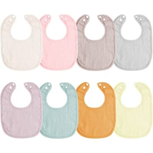 Cherub New Updated Minky Dot Muslin Baby Bibs, 8 Pack Unique Infant Bibs for Newborns and Toddlers. Soft and Absorbent Drool Bibs for Boys and Girls, Perfect for Teething and Drooling (0-36 months)