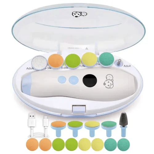 Rechargeable 22 in 1 Baby Nail Trimmer, Usage Labeled Case, 13 Extra Replacement Tools, Royal Angels Electric Nail File with LCD display, Newborn Toddler Nail Care Clipper Kit (Rechargeable,WhiteBlue)