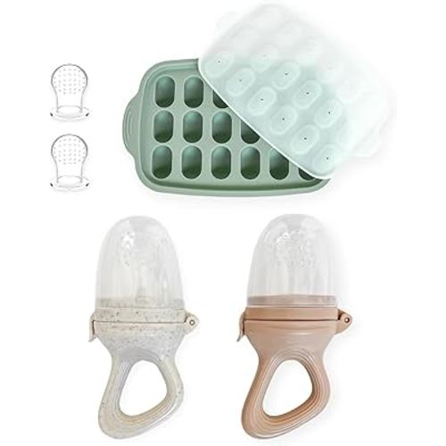 Hippypotamus Baby Food Feeder & Freezer Tray - Silicone Fruit Feeder - Pacifier Teething Toys - 2 Extra Pouches - Set of 2