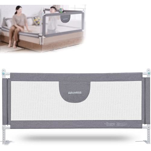 MBQMBSS Bed Rails for Toddlers - 60 70 80 Inch Extra Long Baby Bed Rail Guard with Y-Strap for Kids Twin,Double,Full Size Queen & King Mattress (Gray/White) (1Side: 80 Inch(L) X30(H))