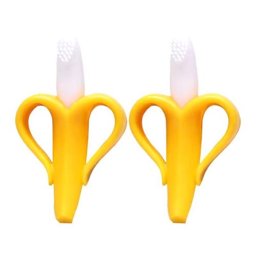 Maison Infant Banana Teether, Self-Soothing Pain Relief Soft Silicone Teething Toy Yellow (2 Pack)
