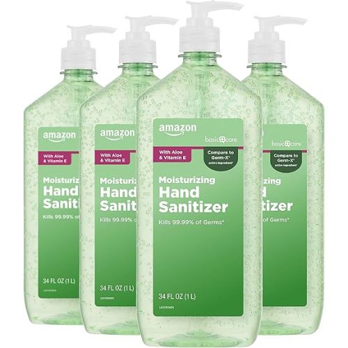Amazon Basic Care - Aloe Vera Hand Sanitizer 62%, 34 fl oz (Pack of 4)