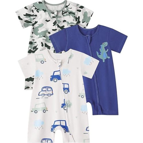 Yoofoss Baby Boy and Girl Romper Short Sleeve Newborn Summer Clothes 2-Way Zipper Baby Outfit Soft and Breathbale