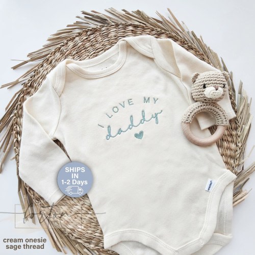 Embroidered I Love My Daddy ONESIES® brand, hello daddy ONESIES® brand, husband pregnancy announcement, Mom Dad 110
