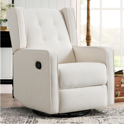 CANMOV Swivel Rocker Recliner Chair, Rocking Chair Nursery Glider Recliner, Manual Glider Chair for Nursery, White