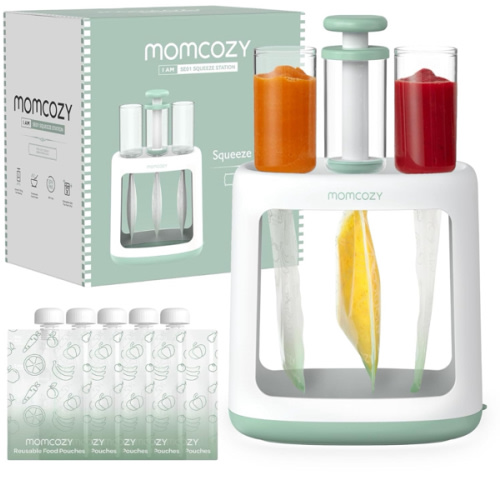 Momcozy Squeeze Station For Homemade Baby Food,Pouch Filling Station For Puree Food For Babies&Toddlers,No Food Splashing,Dishwasher Safe,BPA-Free,With Reusable Bags
