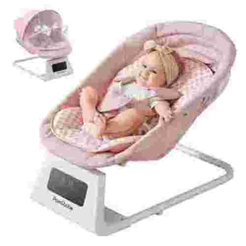 Pamo Babe Baby Swing for Newborns,5 Speeds swing modes,Canopy,Mosquito Net(Pink)