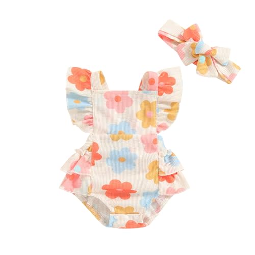 Hibabying Summer Baby Girl Clothes Fly Sleeve Ruffle Floral Romper Newborn Girls Jumpsuit Boho Cute Outfits
