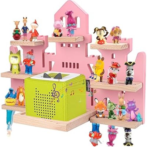 Tonie Shelf for Tonies Box Set - Tonie Storage for Tonie Box & Tonies Figures & Charging Station, Magnetic Wooden Floating Shelf for Toniebox & 15-33 Tonies Characters, Wall Mounted Rack,Castle Shape