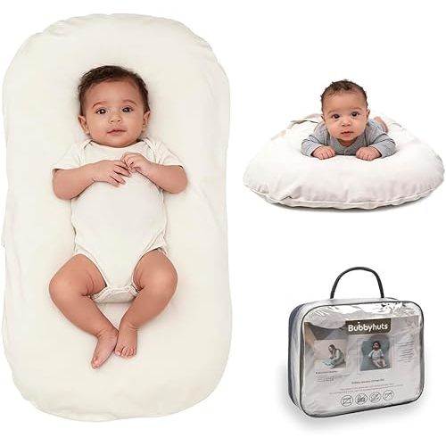 Bubbyhuts Baby Lounger - Snuggle Cozy Me Infant Lounger for Newborn 0-12 Months, Flannel Cover,Portable Breathable & Soft Baby Nest Lounger for Home and Travel - White