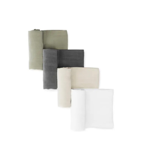 Organic Breathable Swaddle Blankets 4-Color Pack - Woodland Arctic Snow/Cream/Forest Canopy/Pebble Gray