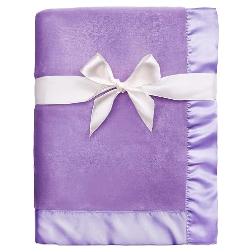 Pro Goleem Fleece Baby Blanket with 2 Inch Satin Trim Soft Plush Blanket for Boys and Girls for Babies Purple 30''x40''