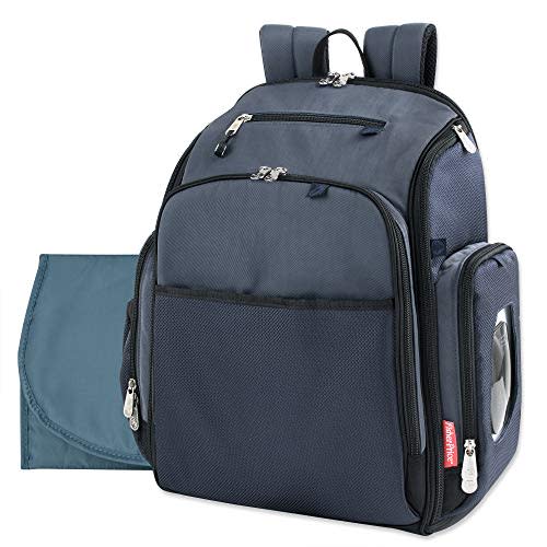 Fisher-Price Large Multi-Pocket Multifunction Kaden Baby Essentials Travel Diaper Bag Backpack for Infant Boys & Girls with Insulated Bottle Pocket, Changing Pad, Wipes Dispenser in Unisex Navy Blue