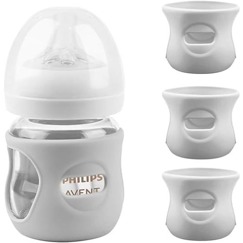 Silicone Sleeves for Avent Glass Natural Baby Bottle,3 Pack Bottles Shatter Proof Bottle Covers,Anti Flow Holder Compatible Baby Bottle 4 oz, BPA Free (Grey+Grey+Grey)