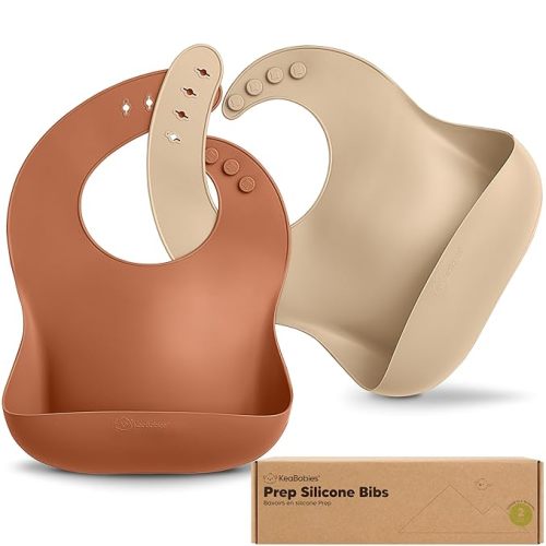 KeaBabies 2-Pack Silicone Bibs For Babies, Silicone Baby Bibs for Eating, Food-Grade Pure Silicone Bib, Toddler Bibs, Waterproof Bibs, Feeding Bibs, Silicon Bibs for Toddlers, Boys, Girls(Terracotta)