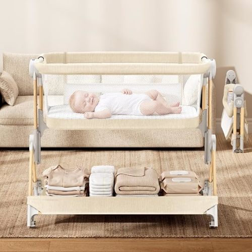 ANGELBLISS Baby Bassinet, 3-in-1 Bedside Sleeper, One-Click Foldable Crib