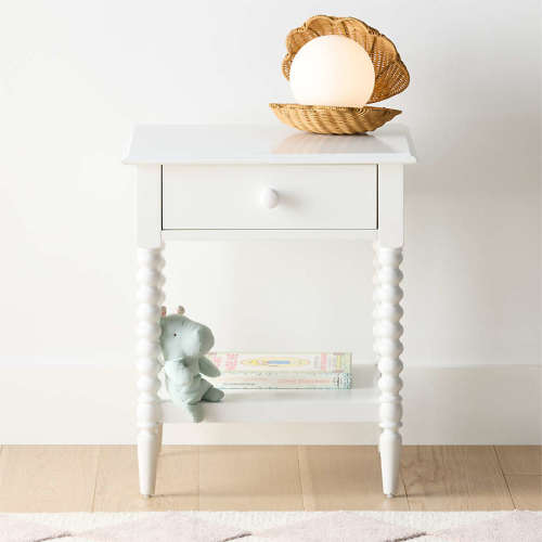 Jenny Lind White Wood Spindle Kids Nightstand with Drawer