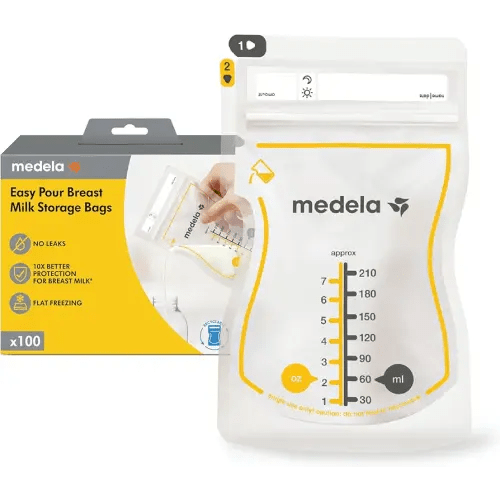 Medela Easy Pour Breastmilk Storage Bags | 100 Count 210ml | Disposable Leakproof Breast Milk Bags with Milk Protection | Recyclable & BPA Free