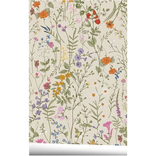 Self Adhesive Colorful Floral Drawer Liner Contact Paper Shelf Liner Decorative Peel and Stick Floral Wallpaper forWalls Furniture Cabinets Table Decal 17.7X117 Inches